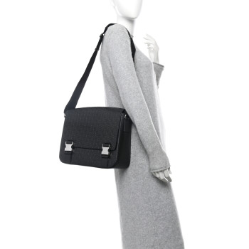GUCCI Guccissima Signature Medium Double Buckle Flap Messenger Bag Black