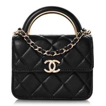 CHANEL Lambskin Quilted Top Handle Flap Clutch With Chain Black