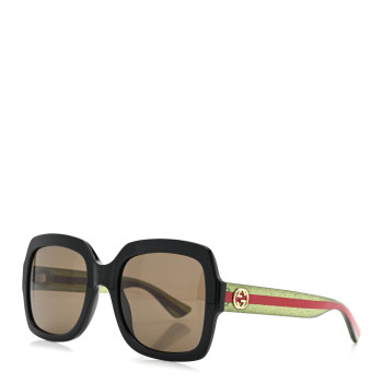 GUCCI Acetate Square Frame Web Glitter Sunglasses GG0036S Black Green