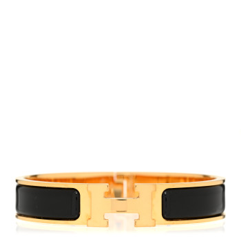 HERMES Enamel Narrow Clic Clac H Bracelet GM Black
