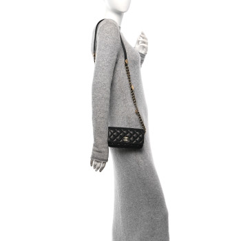 CHANEL Caviar Quilted Yours Buttons Phone Holder With Chain Black