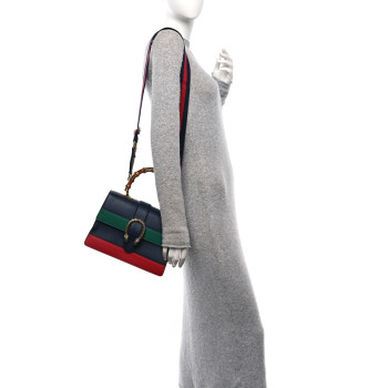 GUCCI Moon Calfskin Bamboo Web Medium Dionysus Top Handle Bag Blue Emerald Hibiscus Red