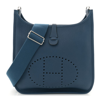 HERMES Taurillon Clemence Evelyne III PM Deep Blue