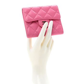 CHANEL Caviar Quilted Compact Flap Wallet Pink