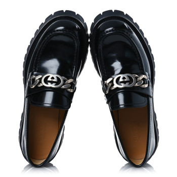 GUCCI Cordovan Lux Mens Jeanne Platform Lug Sole 30/45mm Loafers 9 Black