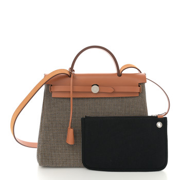 HERMES Criss Viking Vache Hunter Herbag Zip Retourne 31 PM Black White Desert Natural