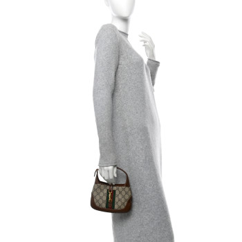 GUCCI GG Supreme Monogram Azalea Calfskin Web Mini Jackie 1961 Hobo Beige Ebony Brown Sugar