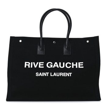 SAINT LAURENT Linen Calfskin Rive Gauche Tote Black