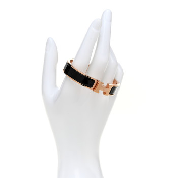 HERMES Enamel Narrow Clic Clac H Bracelet PM Black
