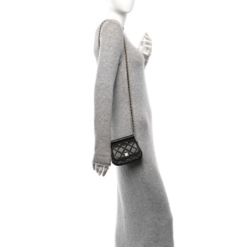 CHANEL Caviar Quilted  Mini Flap Clutch With Chain Black