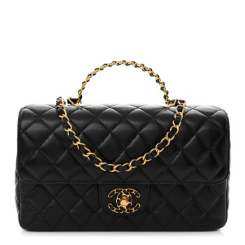CHANEL Lambskin Quilted Small Strass On Top Flap Bag Black