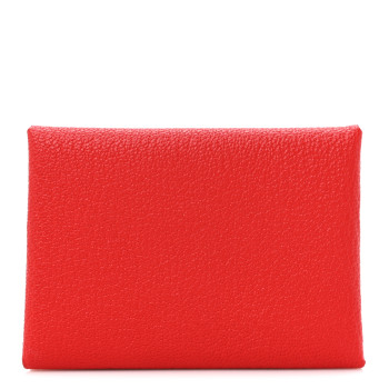 HERMES Chevre Mysore Verso Calvi Card Case  Rouge Radieux Rose Darling