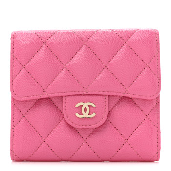 CHANEL Caviar Quilted Compact Flap Wallet Pink