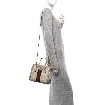 GUCCI GG Supreme Monogram Textured Dollar Calfskin Web Small Ophidia Tote Bag Beige Mystic White Oatmeal