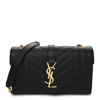 SAINT LAURENT Grain De Poudre Textured Mixed Matelasse Triquilt Small Monogram Satchel Black