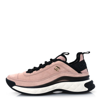 CHANEL Suede Calfskin Nylon Grosgrain CC Sneakers 39.5 Light Pink