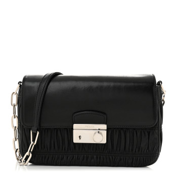 PRADA Nappa Gaufre Sound Chain Flap Shoulder Bag Black