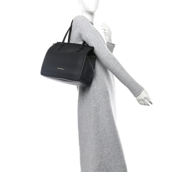 SALVATORE FERRAGAMO Hammered Calfskin Double Handle Medium Amy Tote Black