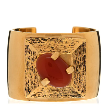 SAINT LAURENT Brass Carnelian Square Cuff Bracelet S Rouge Dore