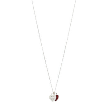 TIFFANY Sterling Silver Enamel Return to Tiffany Double Heart Tag Pendant Necklace Red