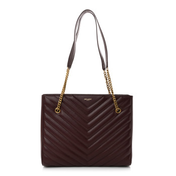 SAINT LAURENT Grain de Poudre Matelasse Chevron Medium Tribeca Shopping Bag Rouge Legion