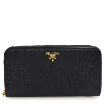 PRADA Saffiano Metal Zip Around Wallet Black