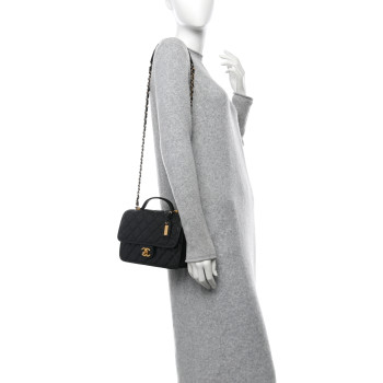 CHANEL Caviar Quilted School Memory Small Top Handle Flap Black