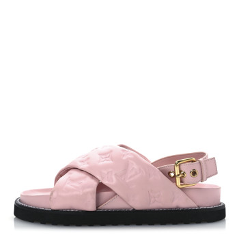LOUIS VUITTON Lambskin Monogram Embossed Paseo Flat Comfort Sandals 38 Rose Clair