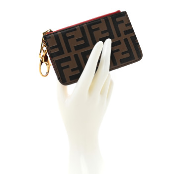 FENDI Vitello Cruise F is Fendi Bi-Color FF 1974 Embossed Key Case Pouch Maya Black Fragola