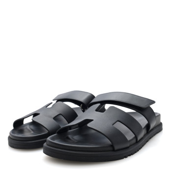 HERMES Calfskin Womens Chypre Sandals 38 Black