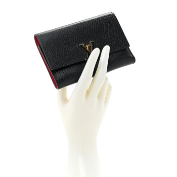 LOUIS VUITTON Taurillon Capucines Compact Wallet Black