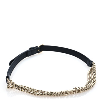 GUCCI Calfskin Logo Chain Belt 70 28 Black