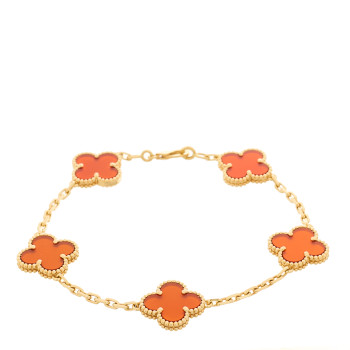 VAN CLEEF & ARPELS 18K Yellow Gold Carnelian 5 Motifs Vintage Alhambra Bracelet