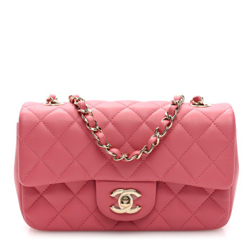 CHANEL Lambskin Quilted Valentine Charms Mini Rectangular Flap Pink