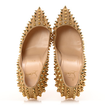 CHRISTIAN LOUBOUTIN Glitter Mini Specchio Follies Spikes 100 Pumps 39.5 Gold