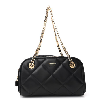 BURBERRY Lambskin Suede Quilted Small Double Cube Bag Black
