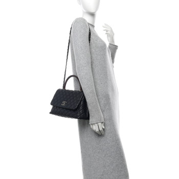 CHANEL Caviar Lizard Embossed Quilted Small Coco Handle Flap Navy Blue