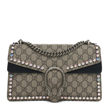 GUCCI GG Supreme Monogram Crystal Small Dionysus Shoulder Bag Black