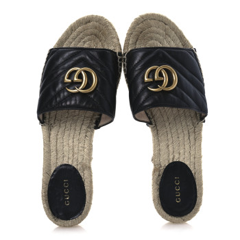 GUCCI Nappa Matelasse GG Marmont Espadrille Slide Sandals 38 Black