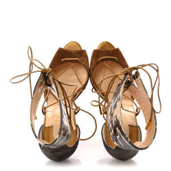 CHRISTIAN LOUBOUTIN Suede Snakeskin Embossed Pony Hair Corsankle 150 Sandals 36.5 Indiana