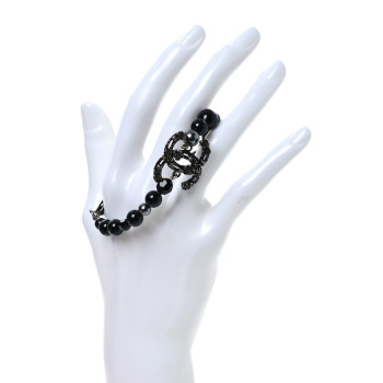 CHANEL Pearl Crystal CC Camellia Bracelet Ruthenium Black