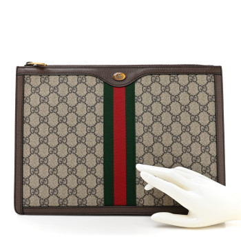 GUCCI GG Supreme Monogram Web Ophidia Portfolio Pouch Beige New Acero