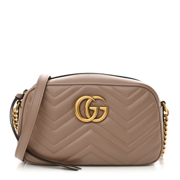 GUCCI Calfskin Matelasse Small GG Marmont Chain Shoulder Bag Porcelain Rose