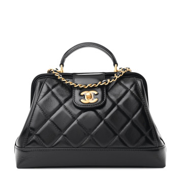 CHANEL Shiny Lambskin Quilted Small Cocodoc Top Handle Bag Black