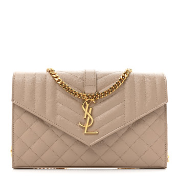 SAINT LAURENT Grain De Poudre Mixed Matelasse Triquilt Monogram Chain Wallet Dark Beige
