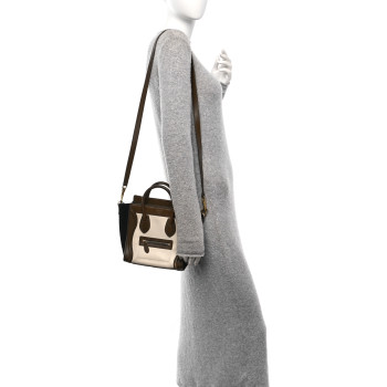 CELINE Textured Calfskin Suede Nano Tri-Color Luggage Cream