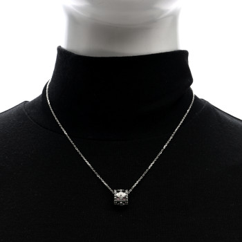 VAN CLEEF & ARPELS 18K White Gold Diamond Small Perlee Clovers Pendant Necklace