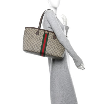 GUCCI GG Supreme Monogram Medium Ophidia Shopping Tote Brown