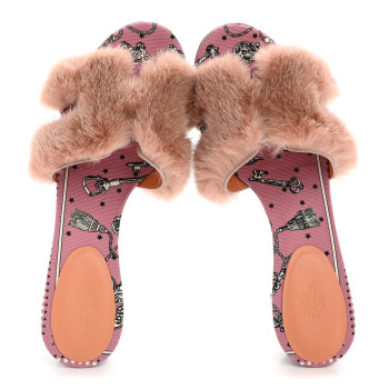HERMES Mink Fur Oasis Sandals 36 Granit Pink
