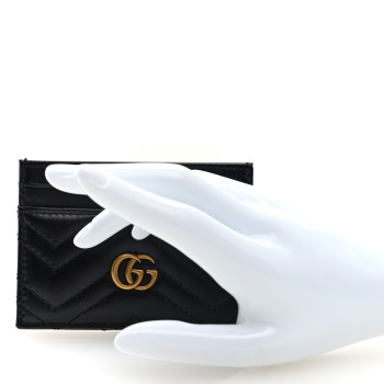 GUCCI Calfskin Matelasse GG Marmont Card Holder Black